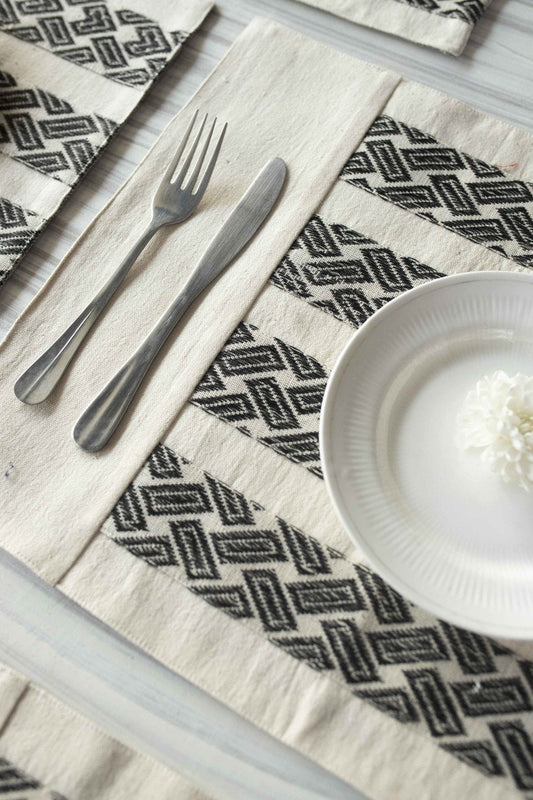 Kala Cotton Table Placemat With Handwoven Jacquard Patch - Set of 2