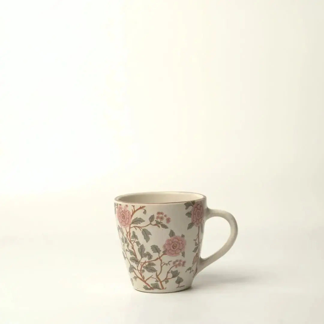 Handcrafted Stoneware Coffee Mug - Peony Design