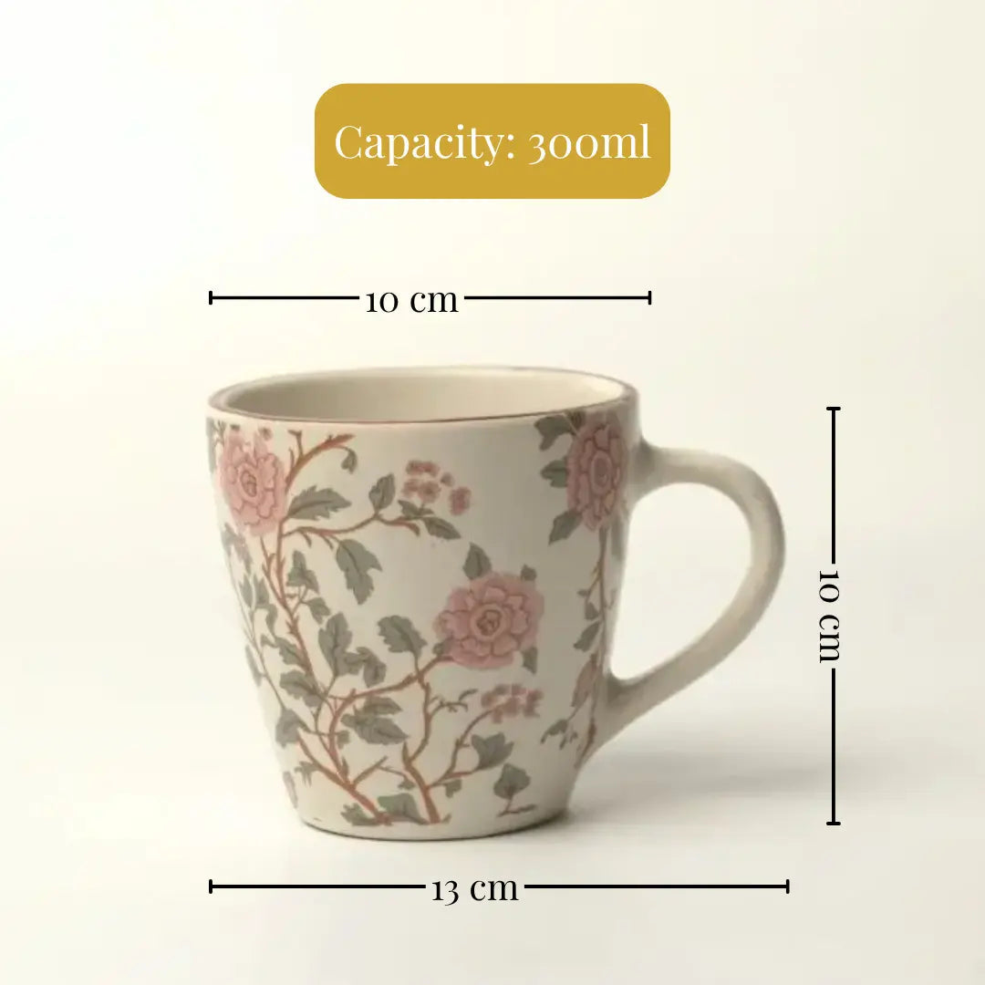 Stoneware Botanical Mug - Pink Motif, Set