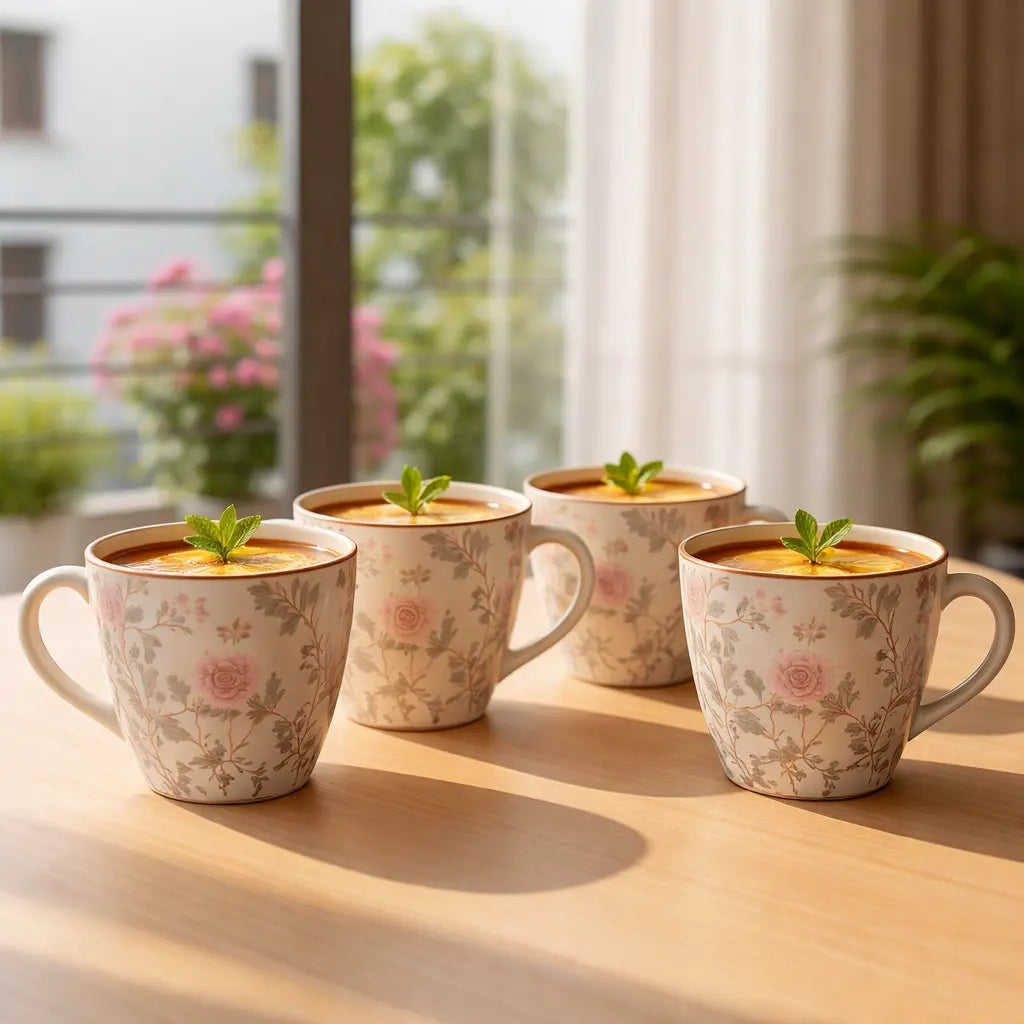 Handcrafted Stoneware Coffee Mug - Peony Design