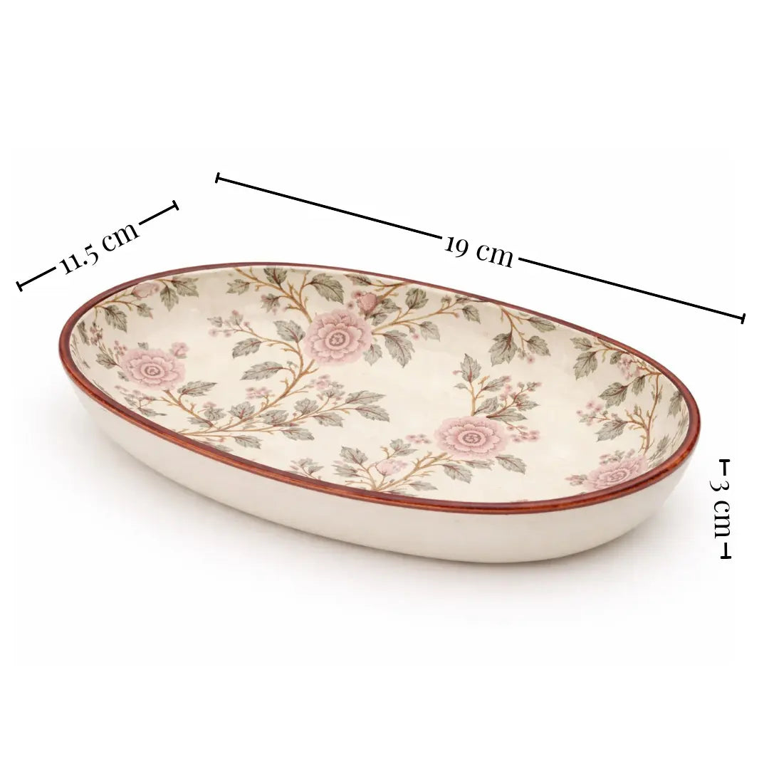 Stoneware Oval Tray with Peony Print & Brass Tong Set – Handcrafted Serveware for Snacks, Cookies & Festive Gifting