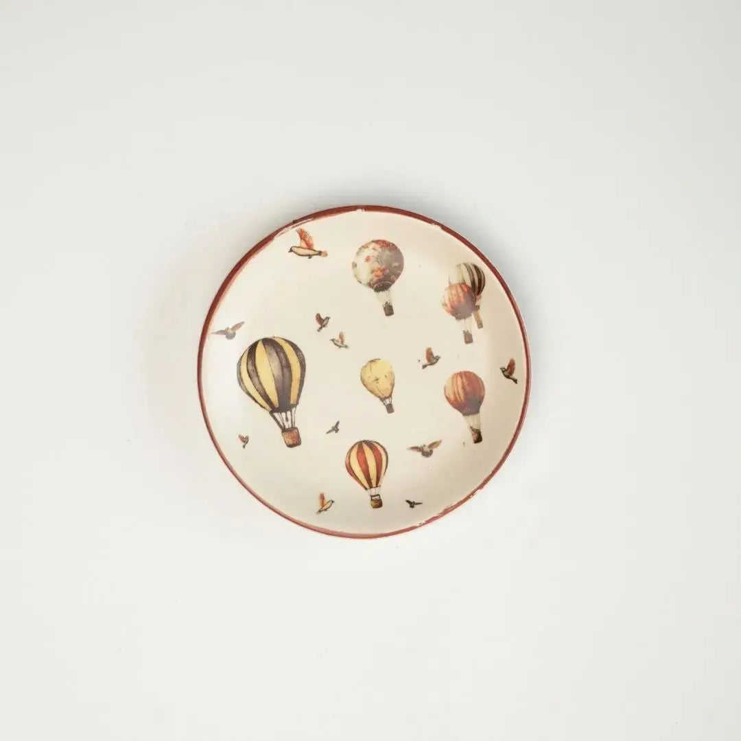 Handcrafted Stoneware Serving Plate - Vintage Hot Air Balloon Design