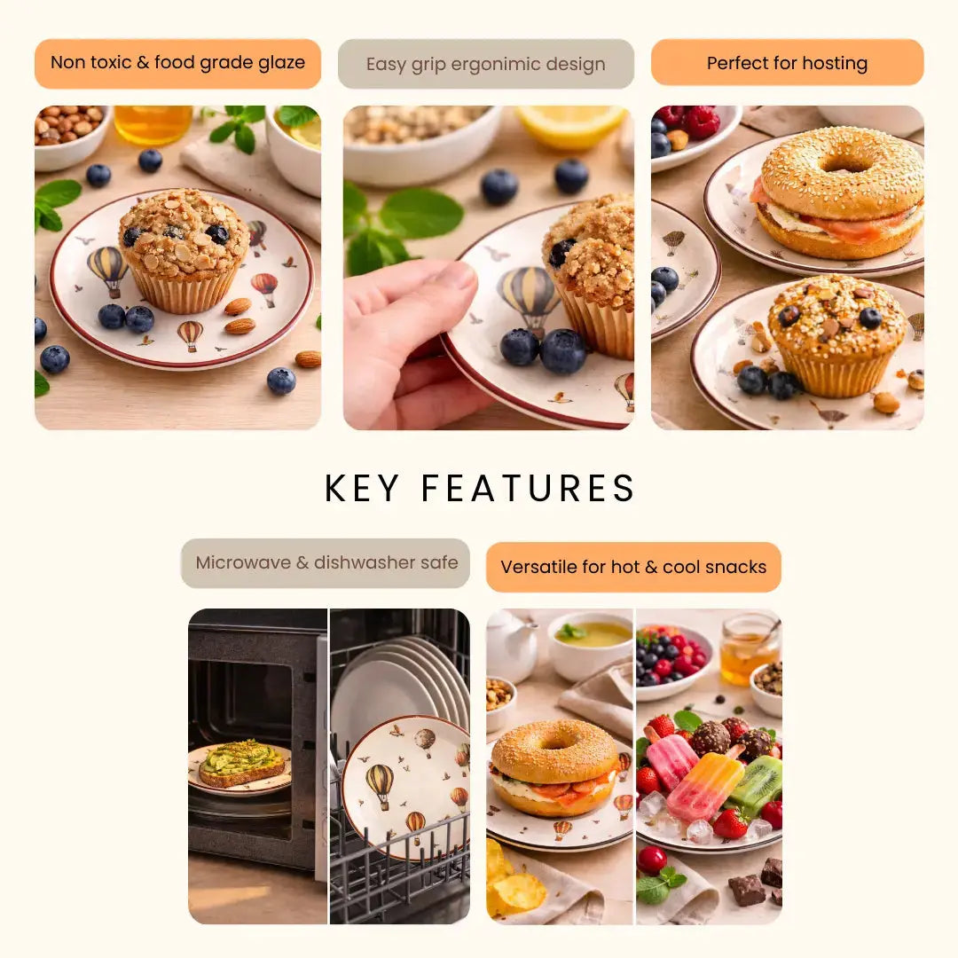Handcrafted Stoneware Serving Plate - Vintage Hot Air Balloon Design