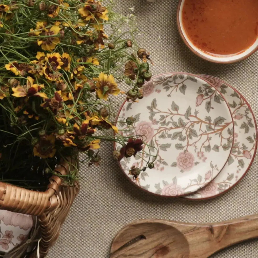 Handcrafted Stoneware Serving Plate - Floral Peony Print