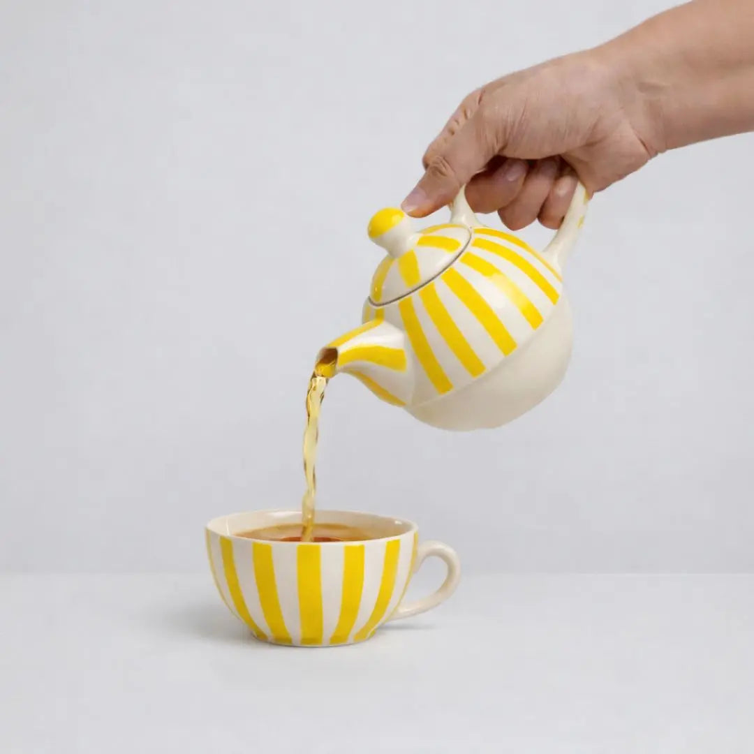 Stoneware Striped Mug - Tea Pot & Cup Set, Yellow & White