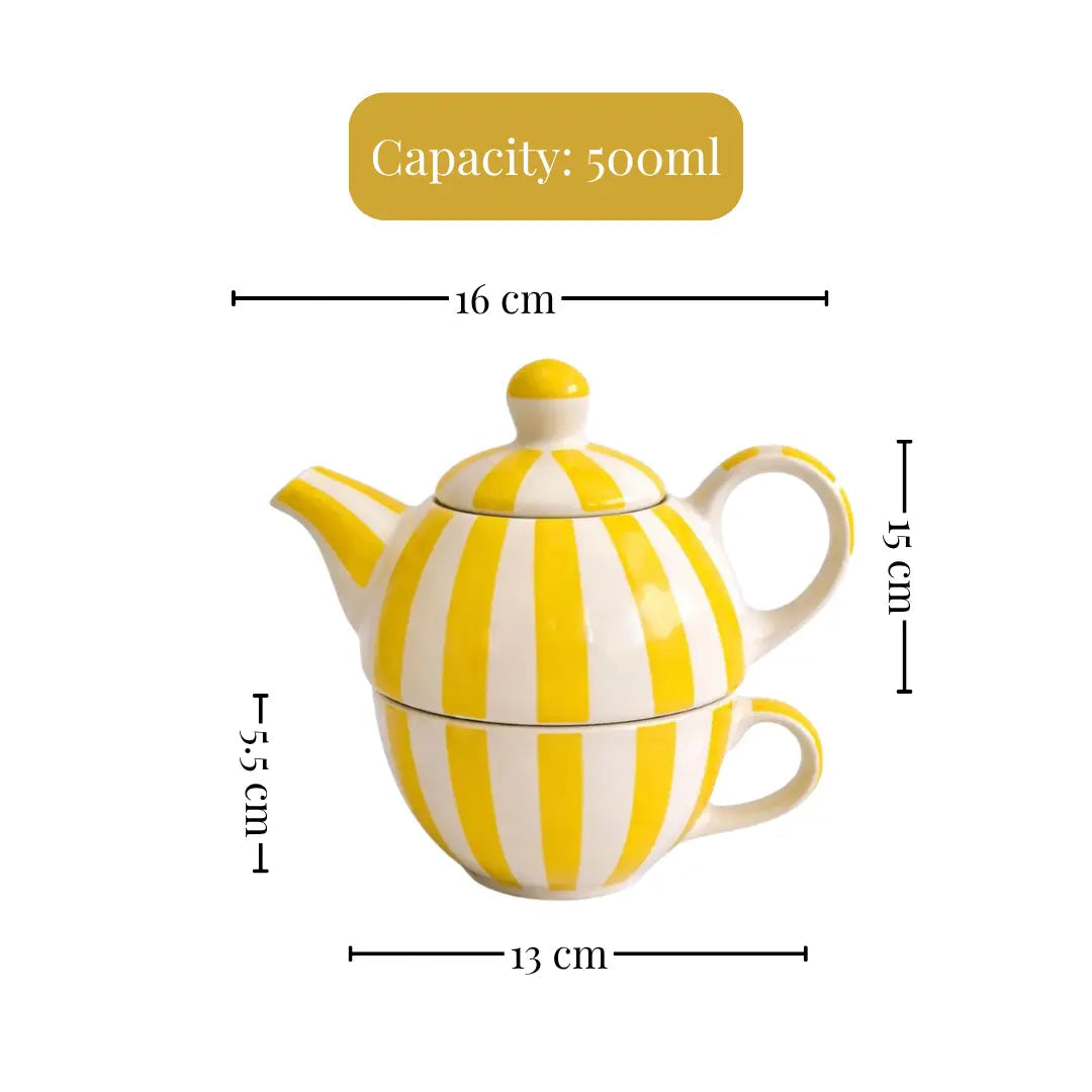Stoneware Striped Mug - Tea Pot & Cup Set, Yellow & White