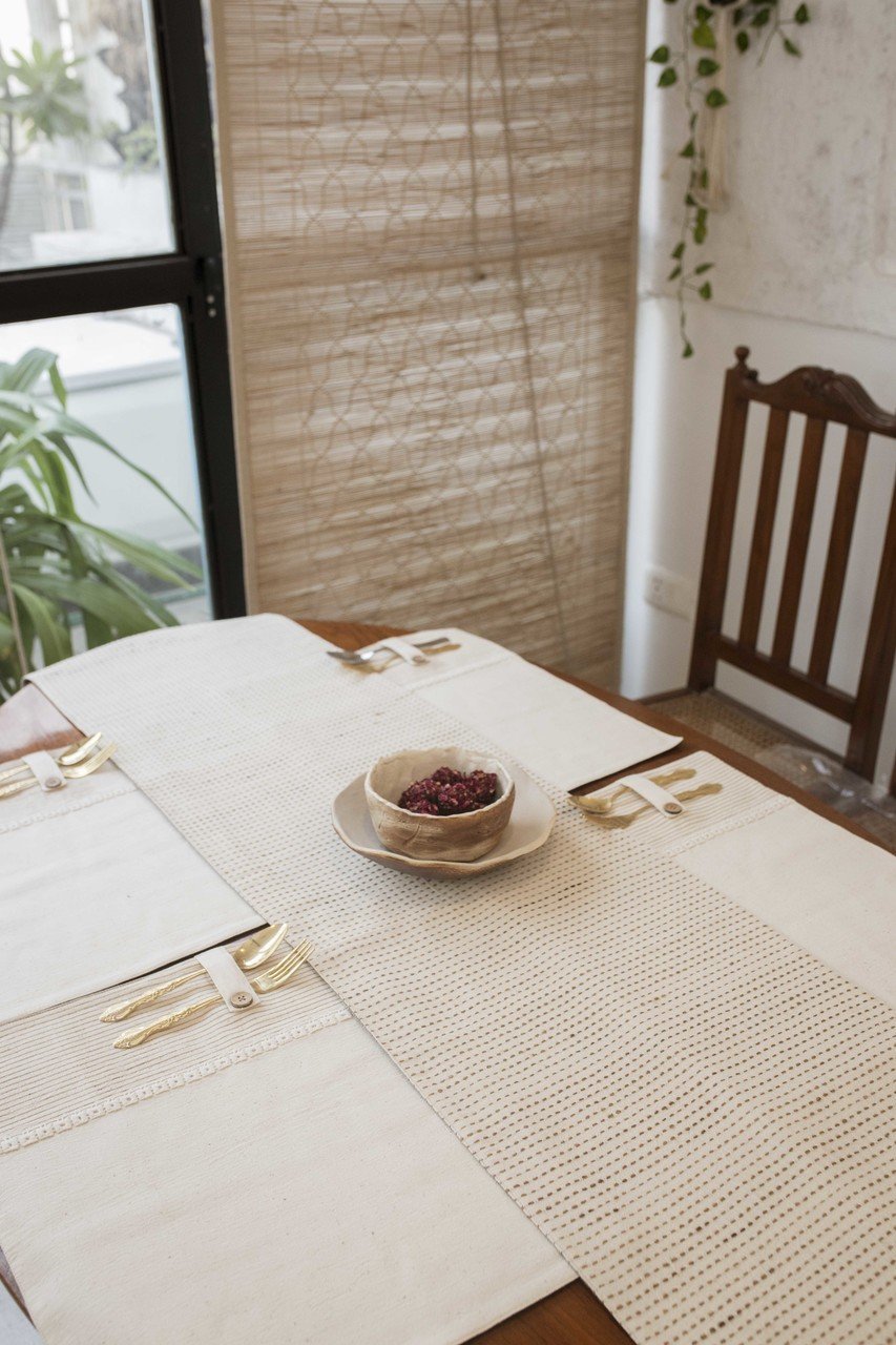 Handwoven Cotton Table Runner Water & Heat Resistant - Dining Set With 8 Mats