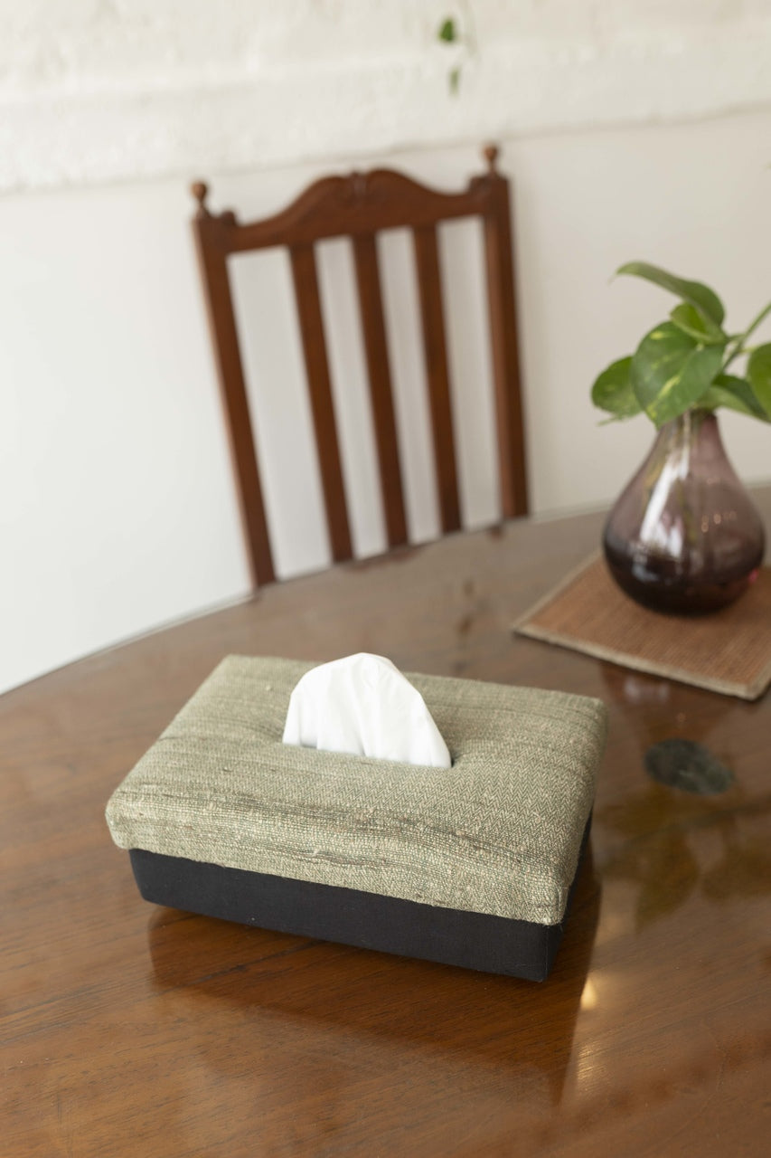 Handwoven Ghicha Silk Tissue Box - Herringbone Pattern