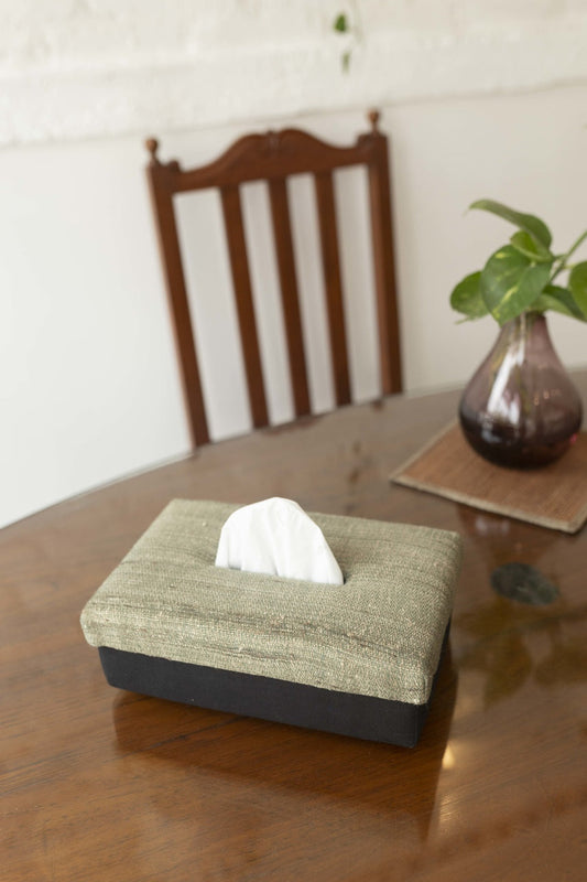 Handwoven Ghicha Silk Tissue Box - Herringbone Pattern