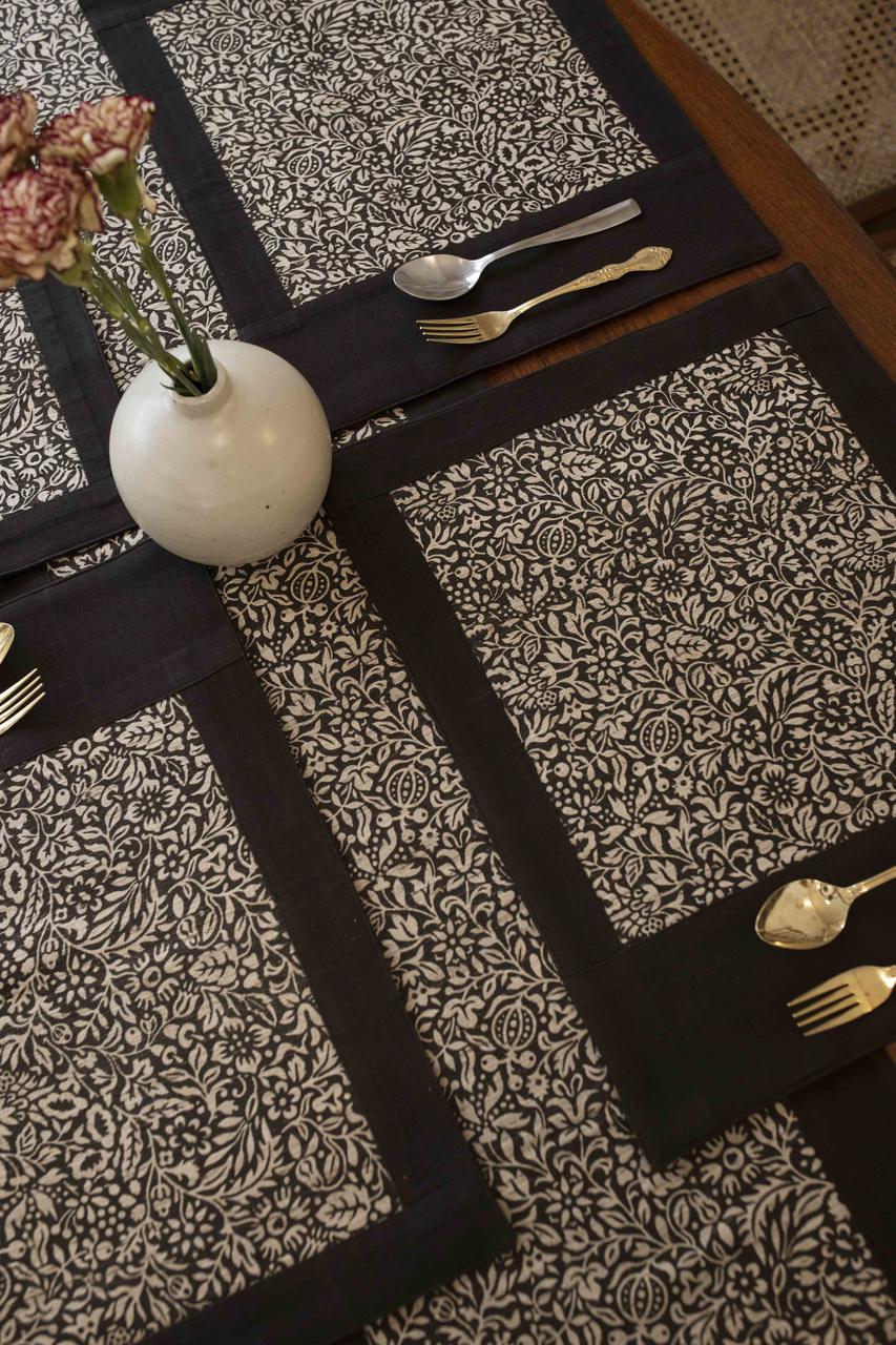 Ghicha Cotton Table Runner Hand Screen Printed - With 8 Matching Mats