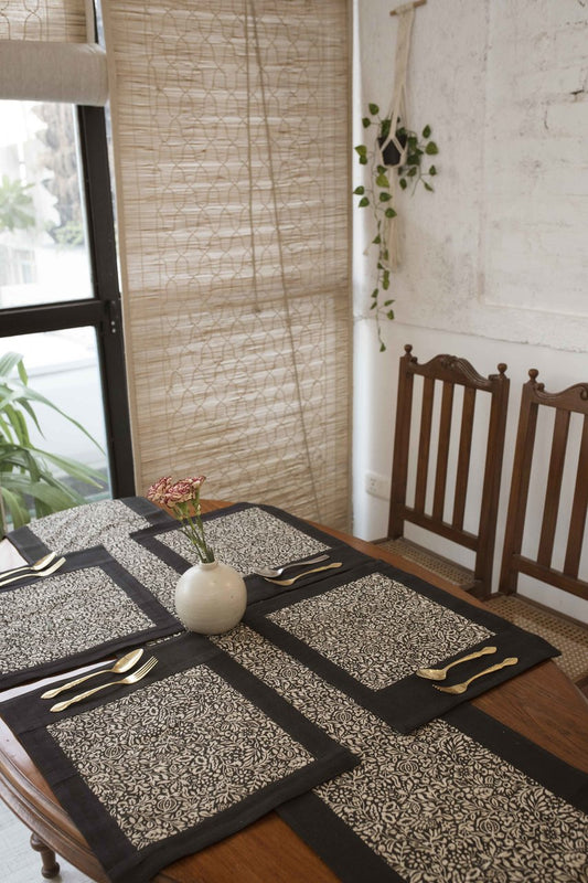 Ghicha Cotton Table Runner Hand Screen Printed - With 8 Matching Mats