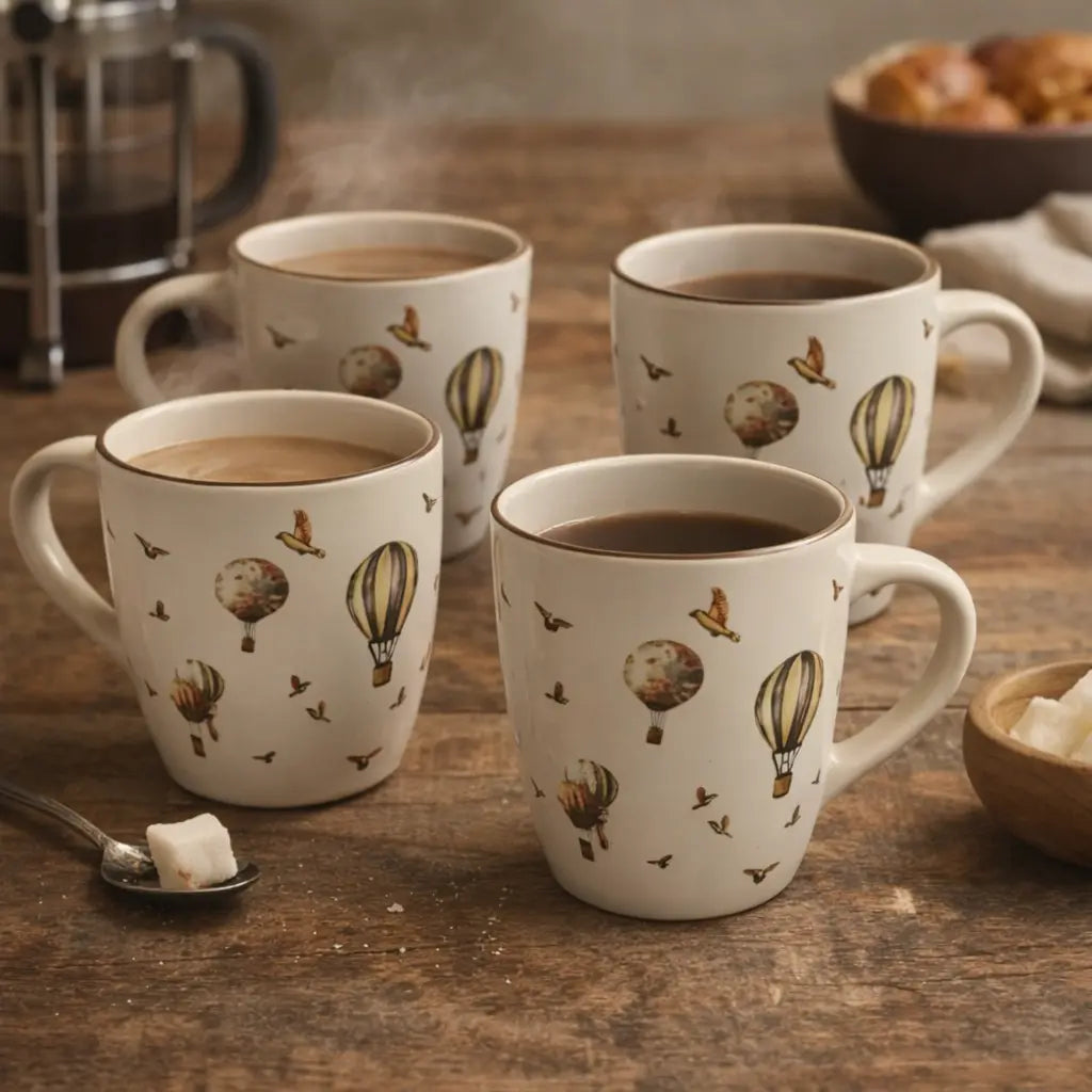 Ceramic Coffee Mugs Hot Air Balloon - Set of 4