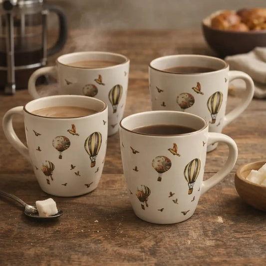 Ceramic Coffee Mugs Hot Air Balloon - Set of 4