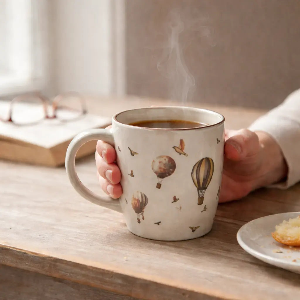 Hot Air Balloon Ceramic Coffee Mug | Handcrafted Stoneware Tea & Coffee Cup