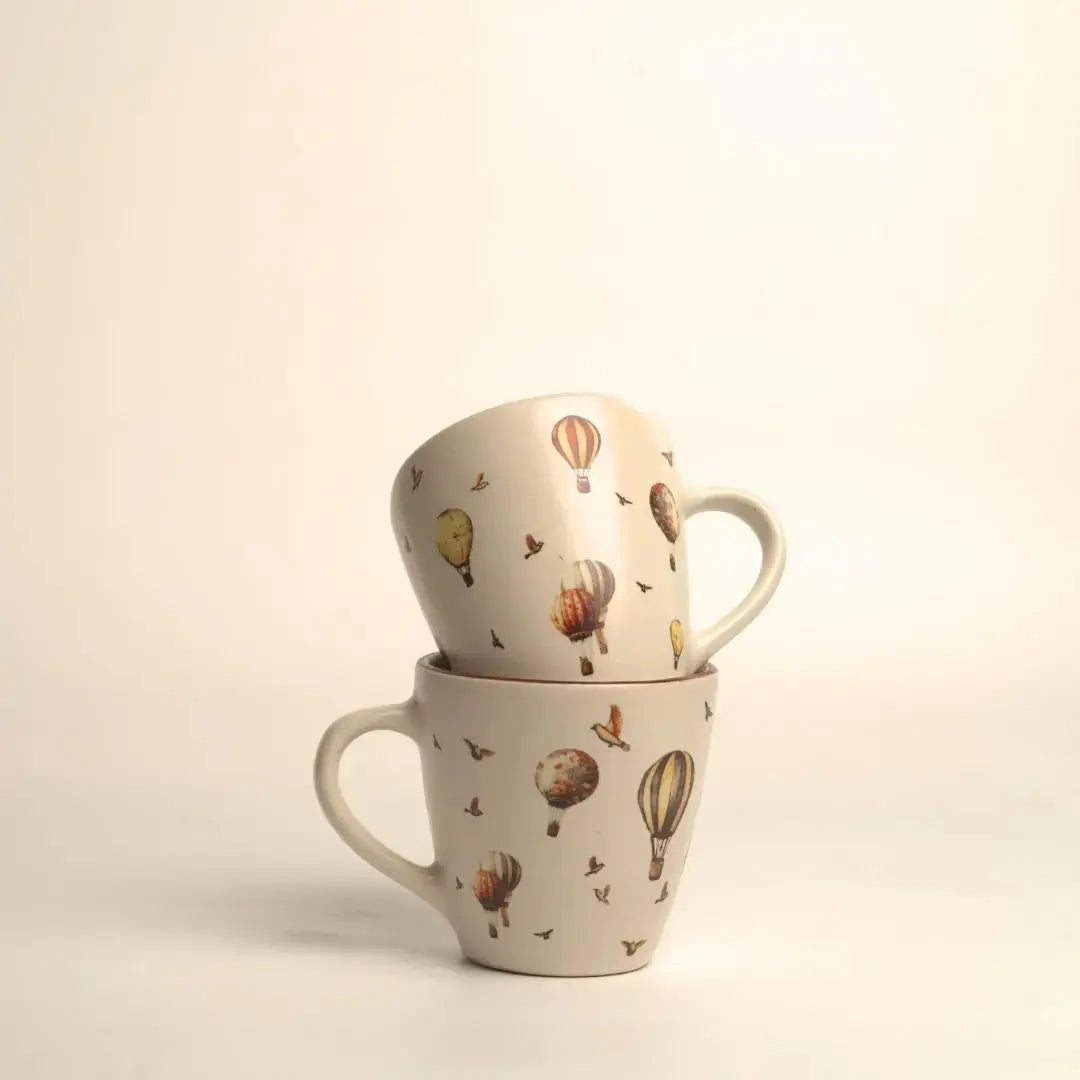 Hot Air Balloon Ceramic Coffee Mug | Handcrafted Stoneware Tea & Coffee Cup