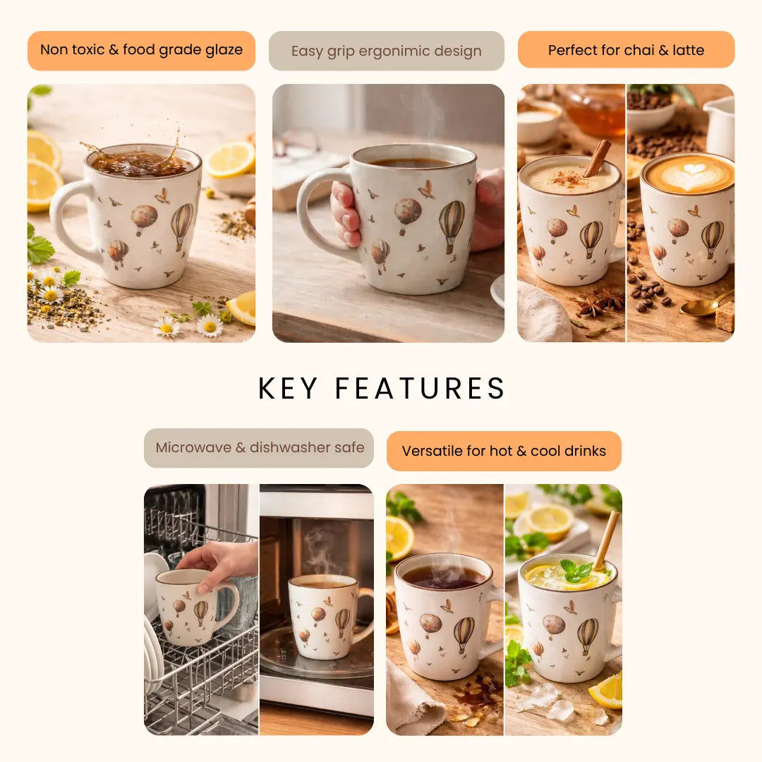 Ceramic Hot Air Balloon Mug - Set of 2