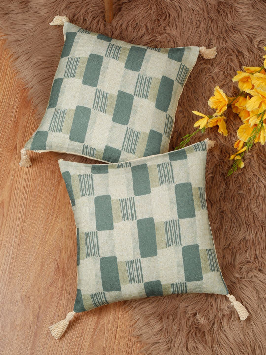 Set of 2 - Colorblock Pillow Covers – Home Textiles – Linen Fabric – Square