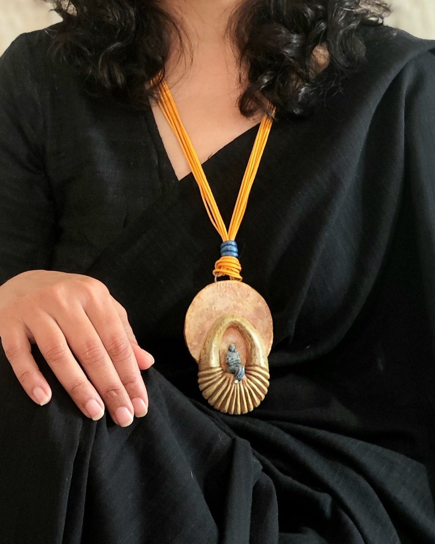 Sculptural Papier-mâché Pendant-A Woman in Solitude