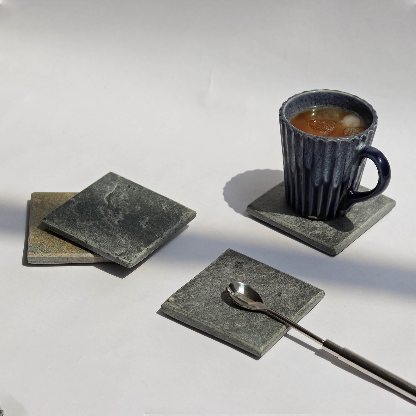 Chiseled Slate Coasters - 10x10cm, Set of 4