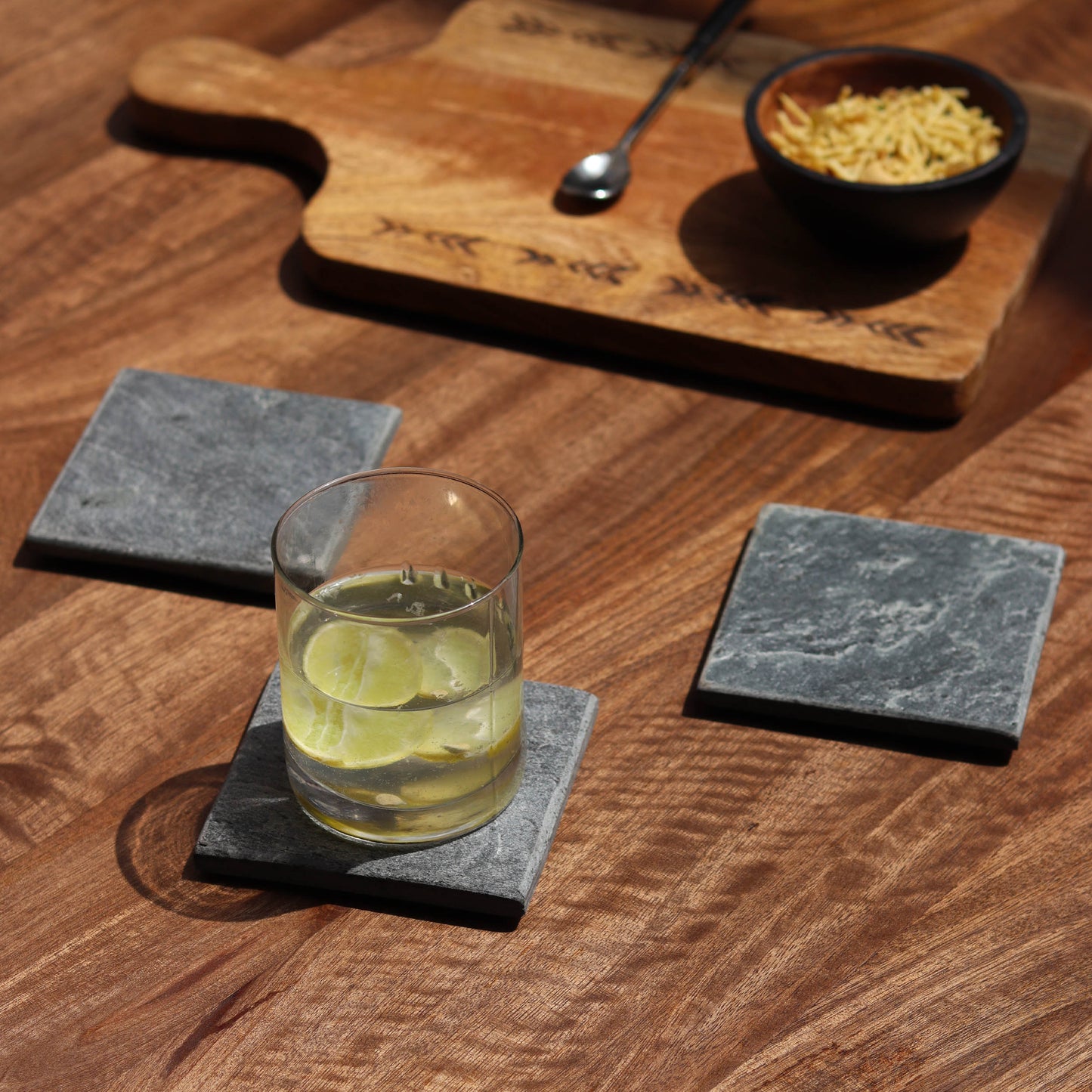 Chiseled Slate Coasters - 10x10cm, Set of 4