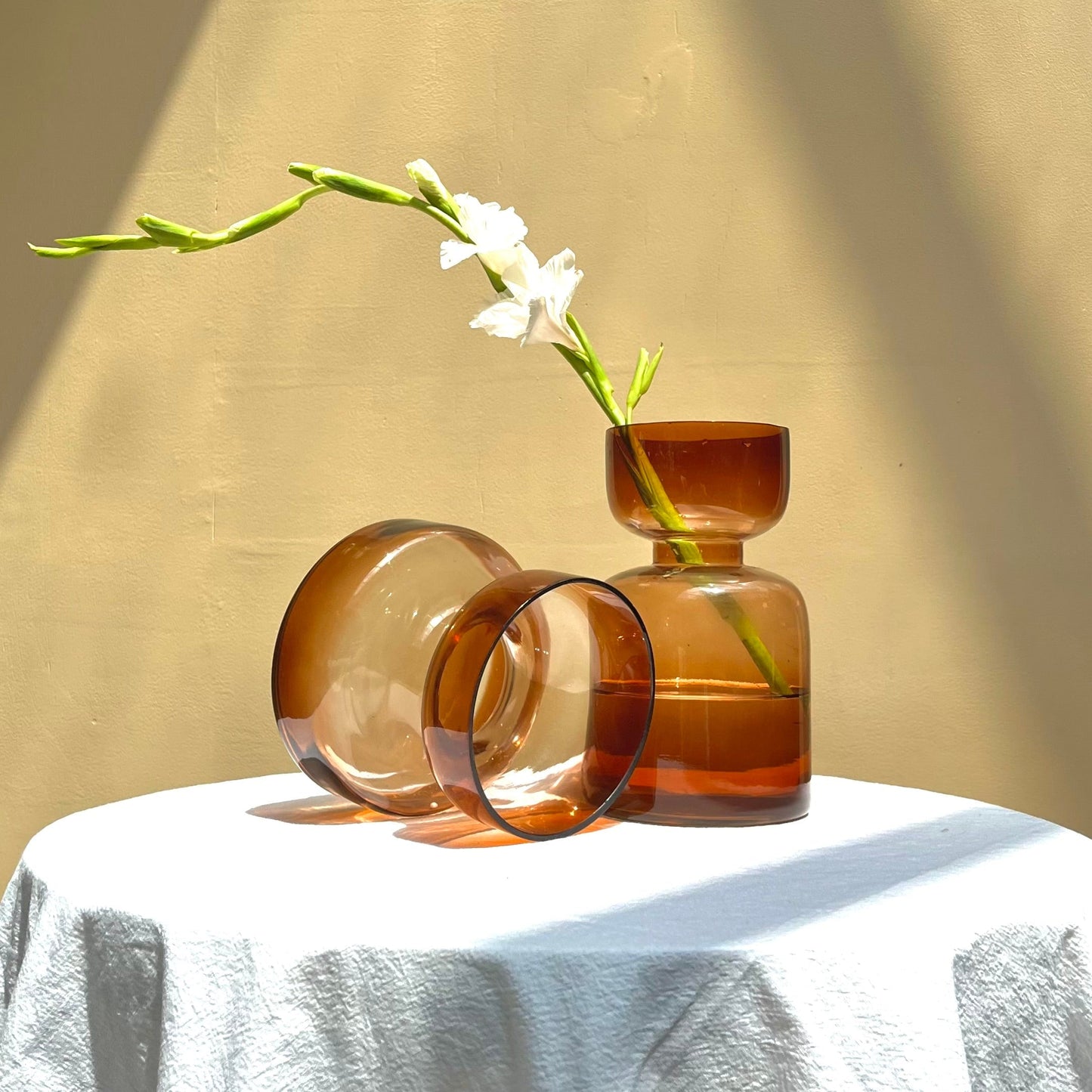 Handblown Tinted Glass Vase - Haze Brown, Largemouth, Two Sizes