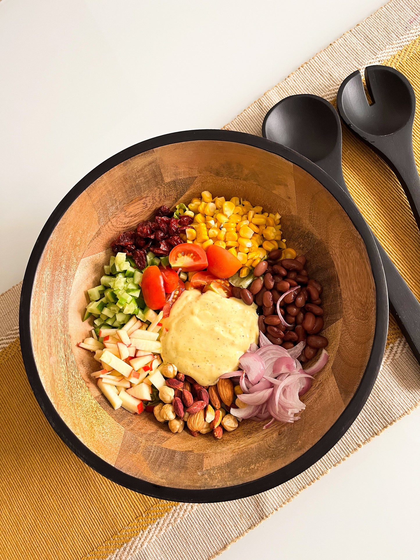 Mango Wood Serving Bowl - Dual Tone Matte Black & Acacia