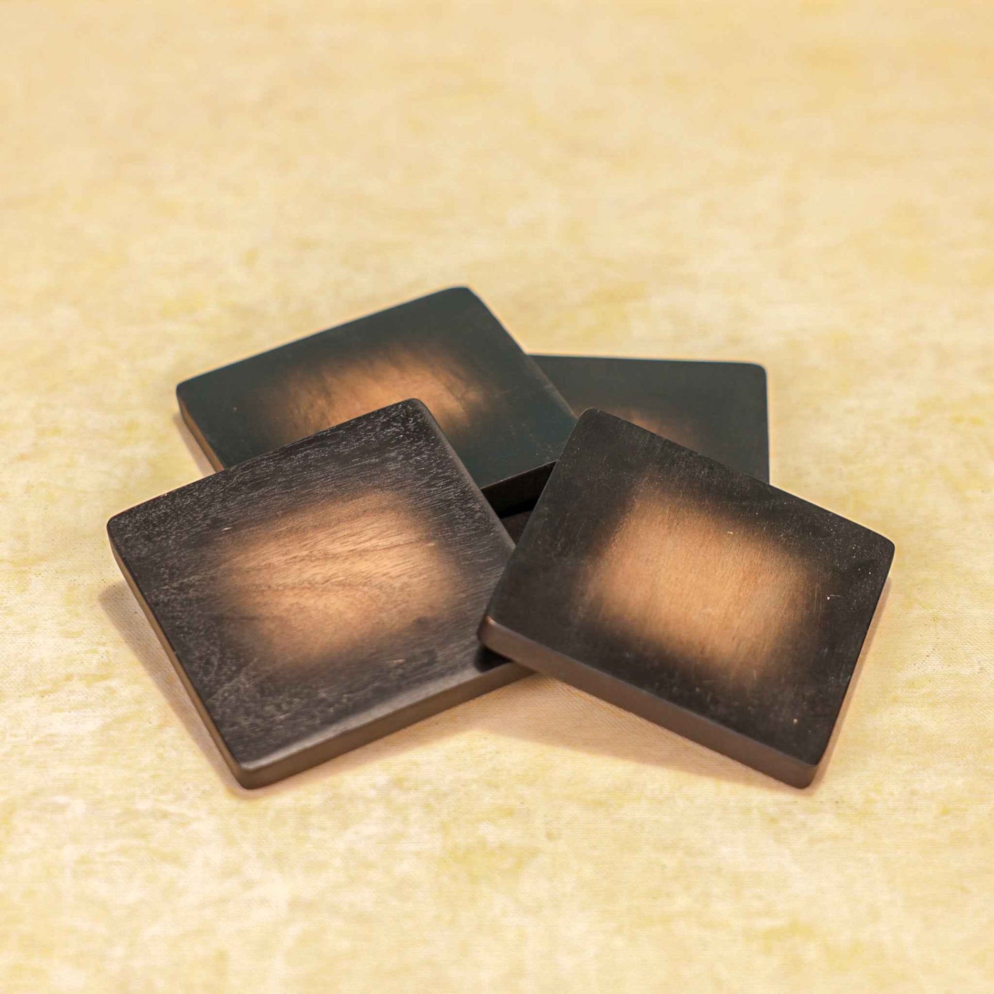 Acacia Wood Coasters – Tabletop Decor – Black Vignette Finish – Set of 4