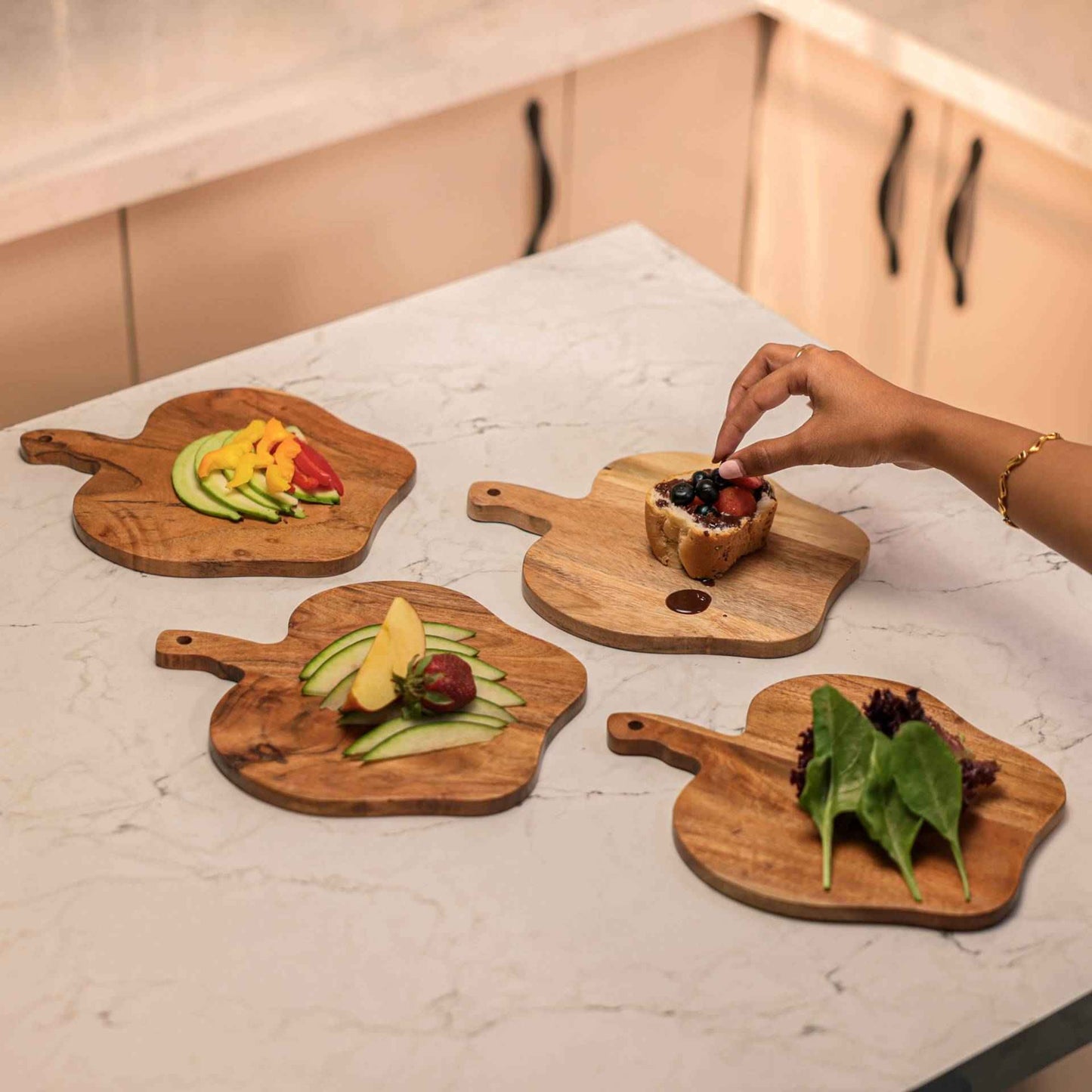 Harvest Serving Board – Acacia Wood Platter Set – Handcrafted – 4-Piece