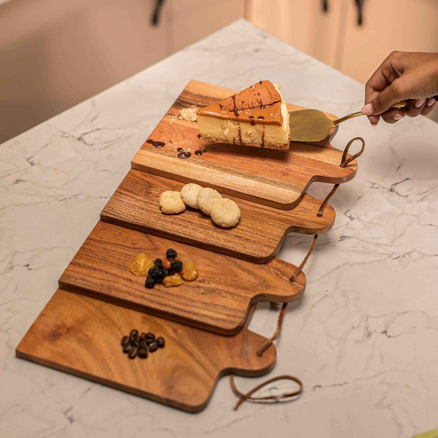 Earthstone Serving Board – Acacia Wood Serving Boards – Handcrafted – Set of 4