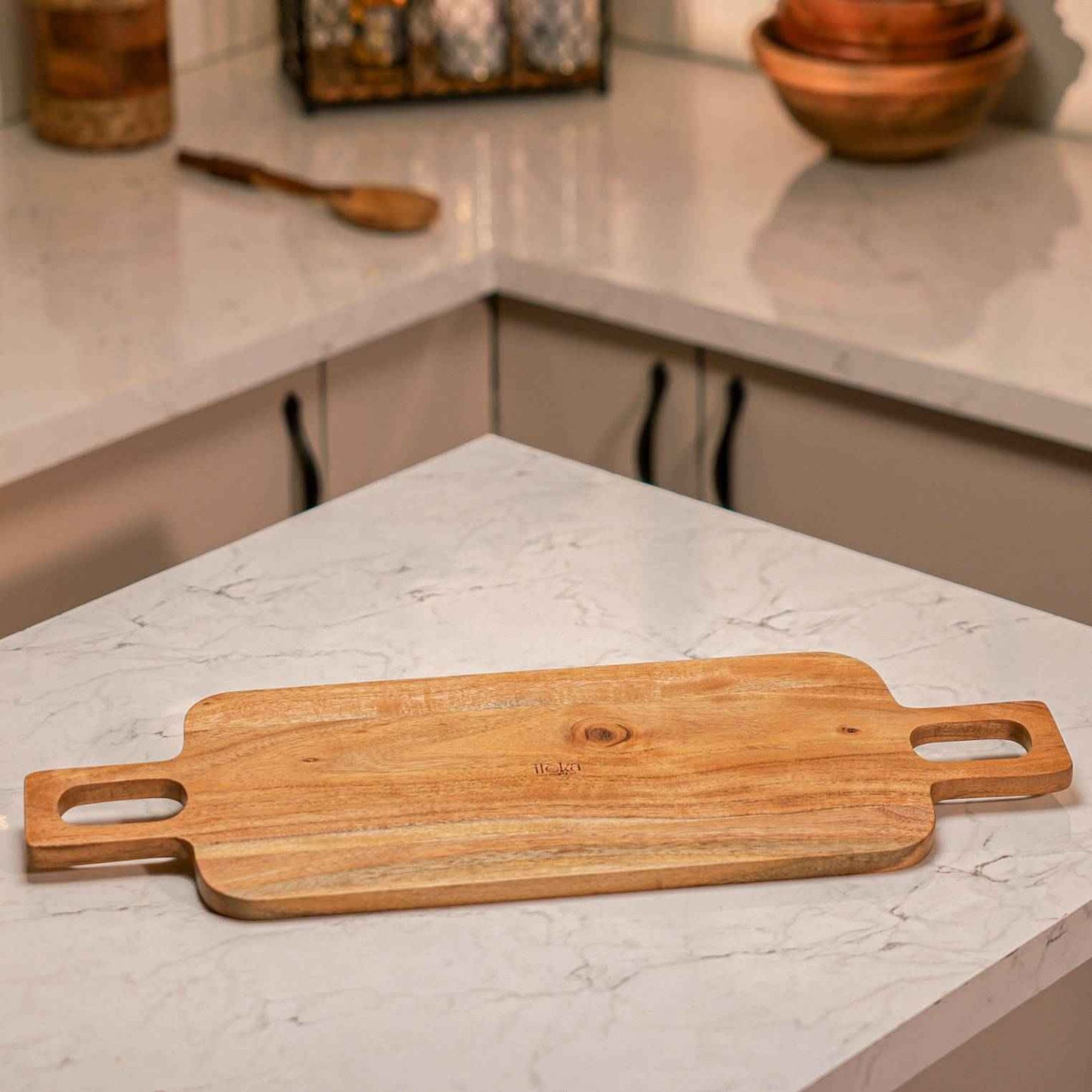 Acacia Wood Chopping Board – Double Handle Cutting & Serving Board – 43x20x1.5cm