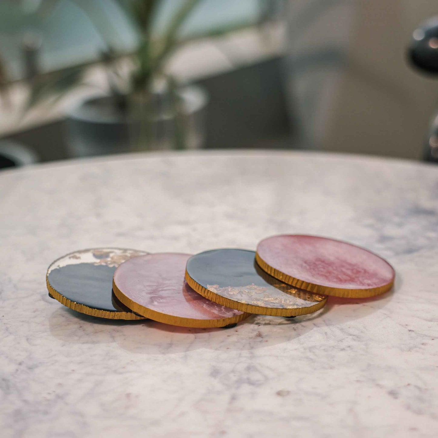 Midnight Gold Resin Coasters – Coaster Set – Gold Flake Resin – Set of 4