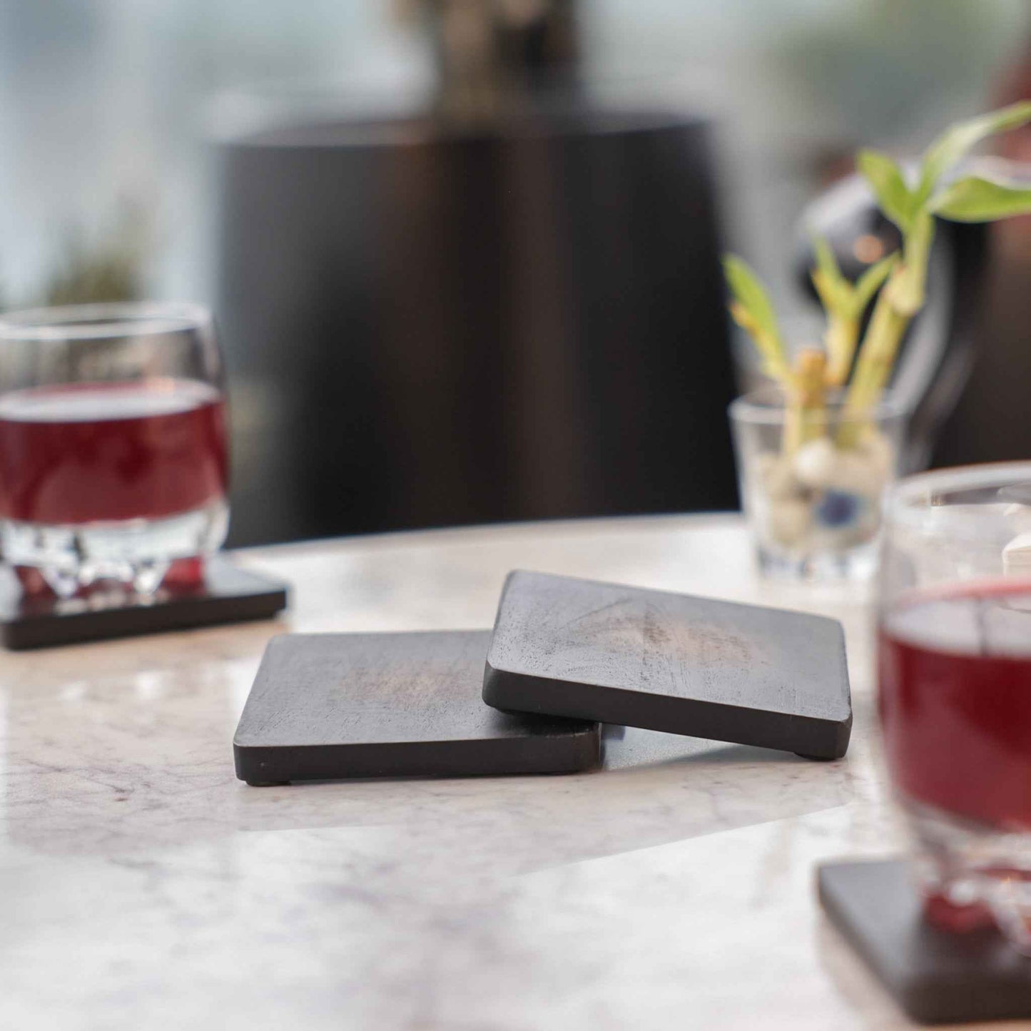 Acacia Wood Coasters – Tabletop Decor – Black Vignette Finish – Set of 4