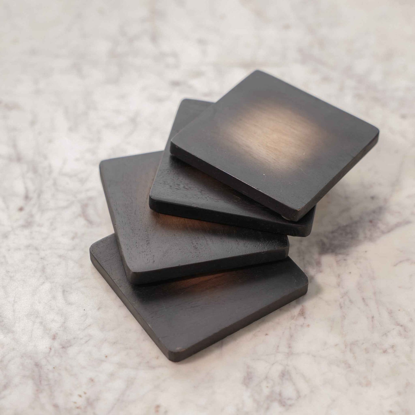 Acacia Wood Coasters – Tabletop Decor – Black Vignette Finish – Set of 4