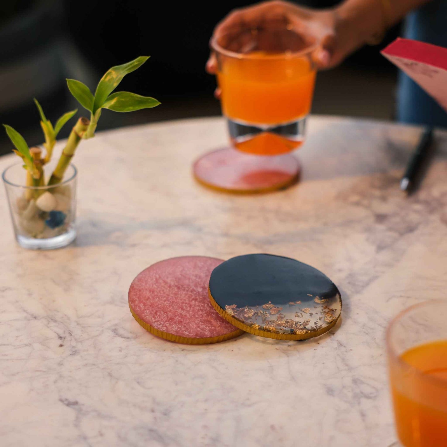 Midnight Gold Resin Coasters – Coaster Set – Gold Flake Resin – Set of 4