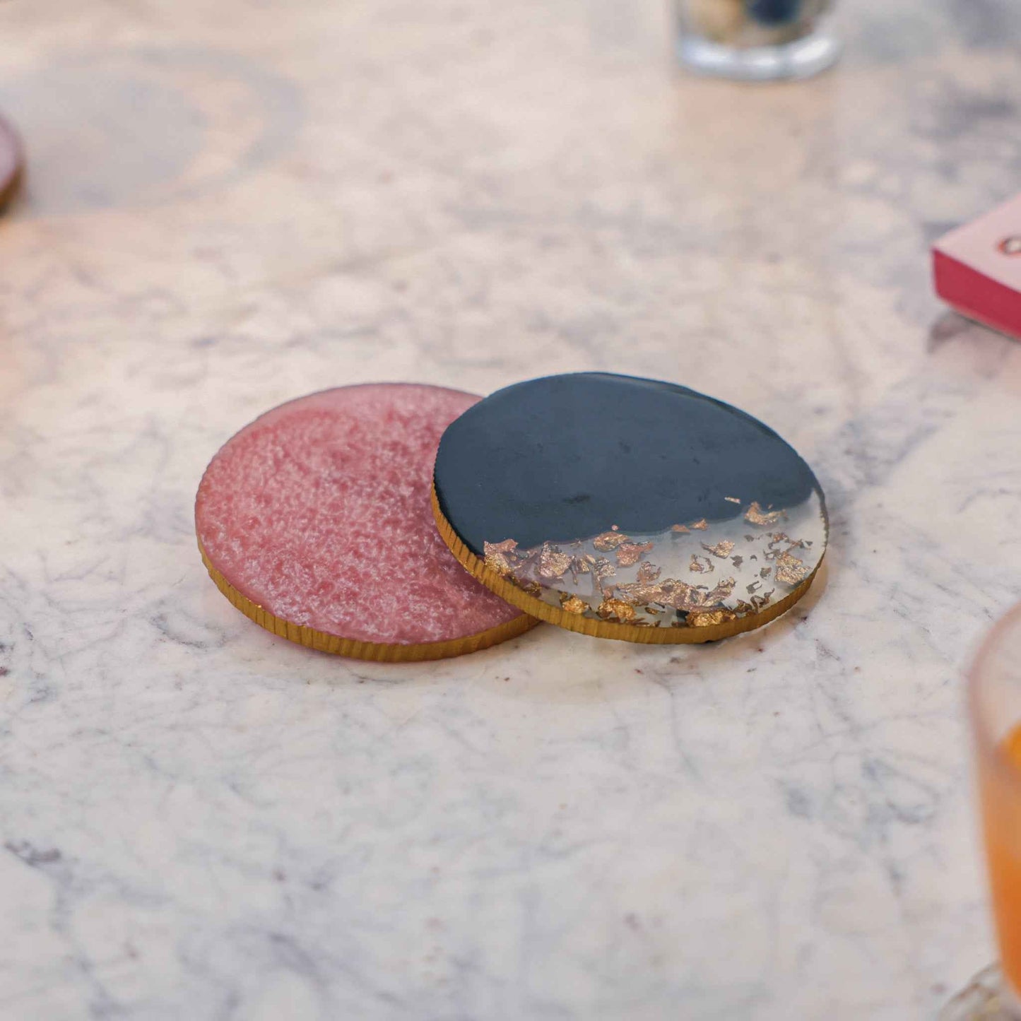 Midnight Gold Resin Coasters – Coaster Set – Gold Flake Resin – Set of 4