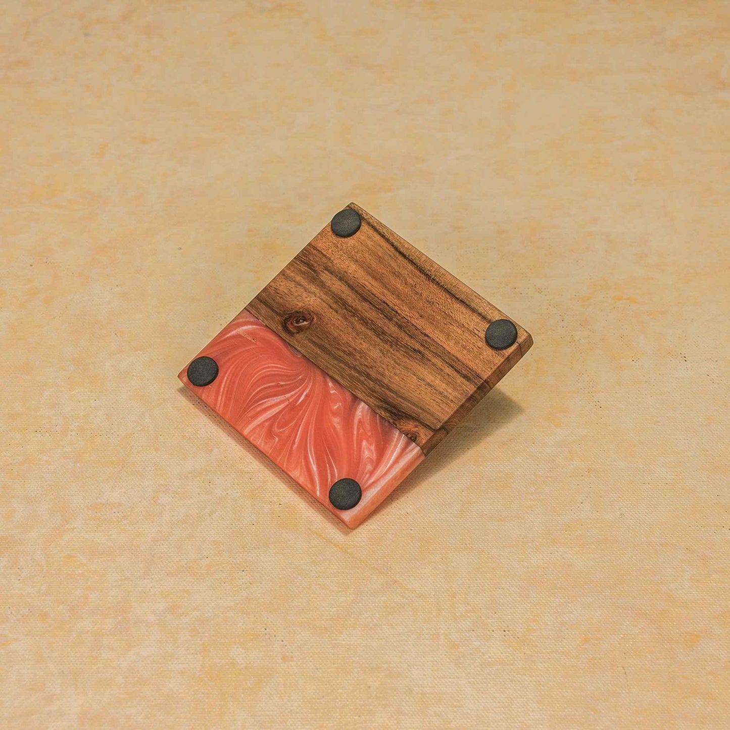 Blush Tide Coaster Set – Drink Coasters – Acacia Wood & Resin – Unique Wood-Grain – Set of 4