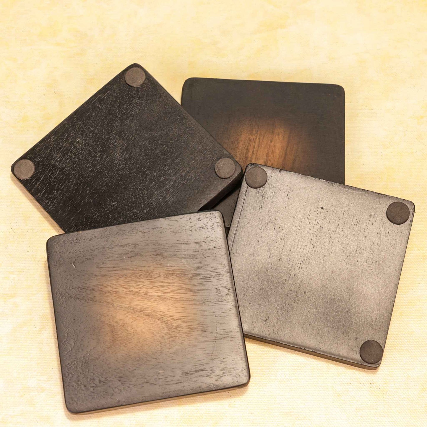 Acacia Wood Coasters – Tabletop Decor – Black Vignette Finish – Set of 4
