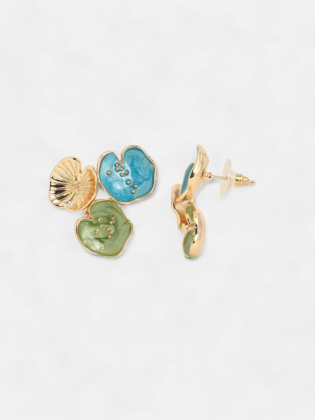 Gold Plated Stud Earrings – Blue Contemporary Design – 2.5 cm