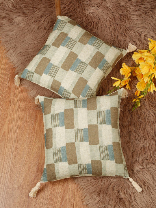 Set of 2 - Multi-Tone Accent Pillowcases – Decorative Home Linens – Durable Poly-Linen Blend – Easy Care – 40cm x 40cm