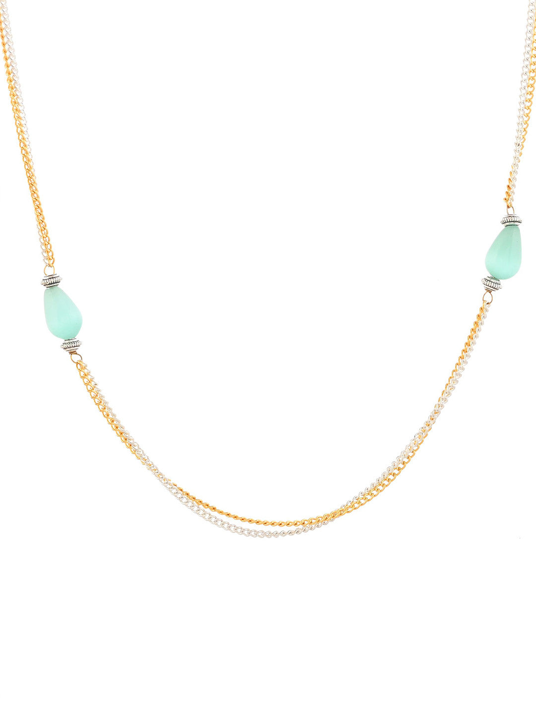 Artificial Beads Necklace – Silver-plated Brass – Green Link Design – 35cm