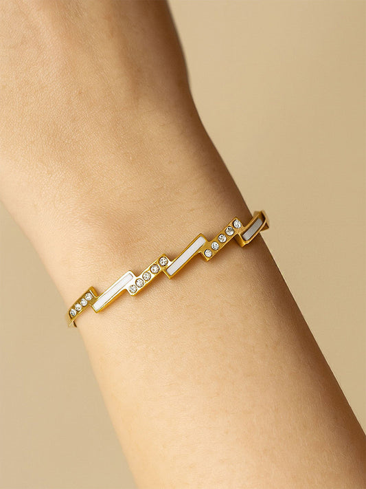 Gold-Plated Artificial Stones Studded Bangle Bracelet – Alloy Base – Individual Piece
