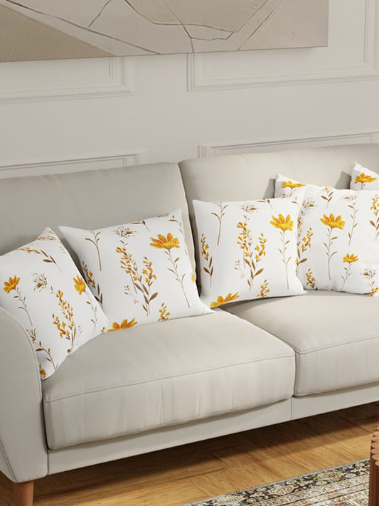 Yellow Floral Cotton – Cushion Covers – Breathable Square – 5-Piece Set – 40x40cm