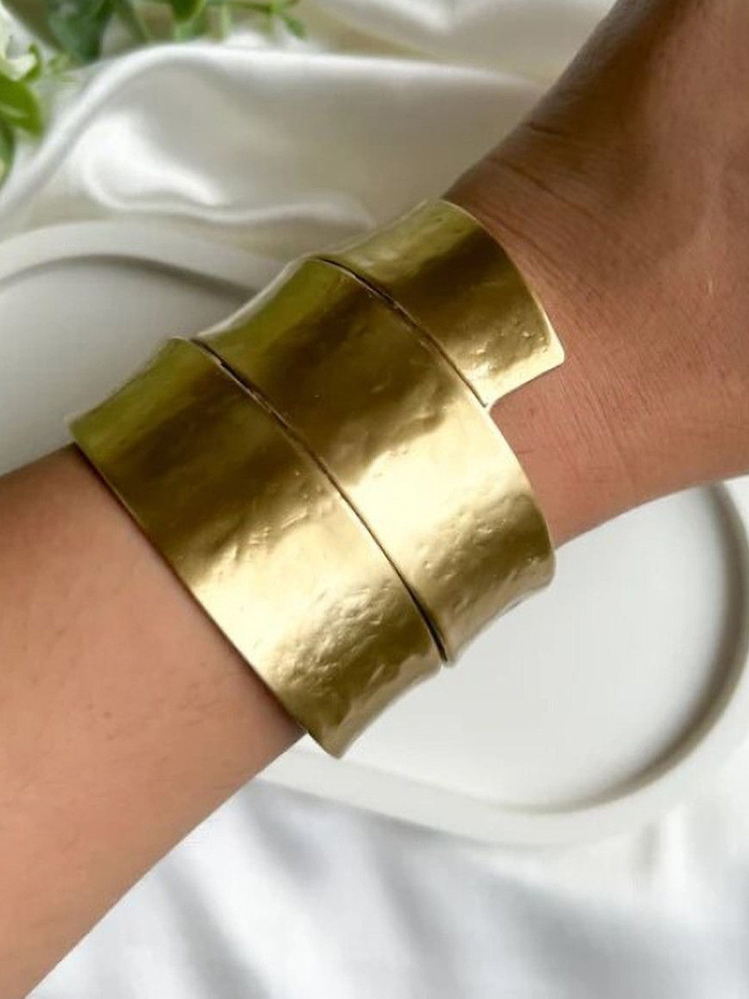 Ethnic Traditional Tribal – Cuff Bracelet – Gold-Toned, Textured Finish – 18.95cm Circumference