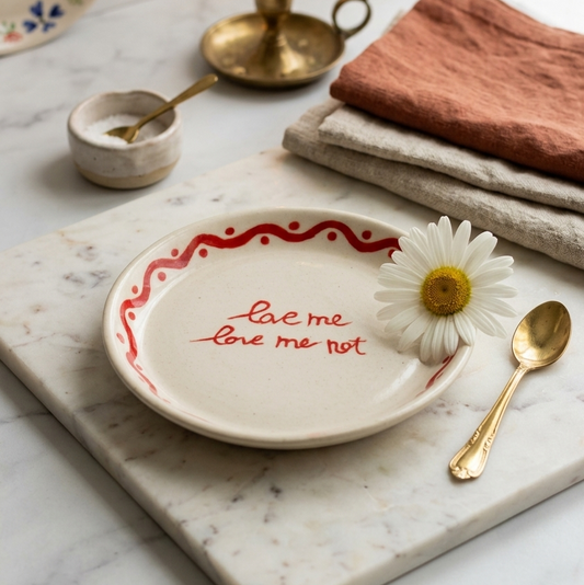 Love me Love me not Plate – Dessert & Side Plate – Glazed Ceramic – 5 Inch – Dishwasher Safe
