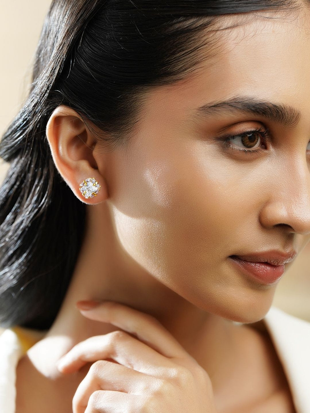 Geometric Studs – Earrings – Gold-Plated & Crystal Embellished – 1cm x 1cm