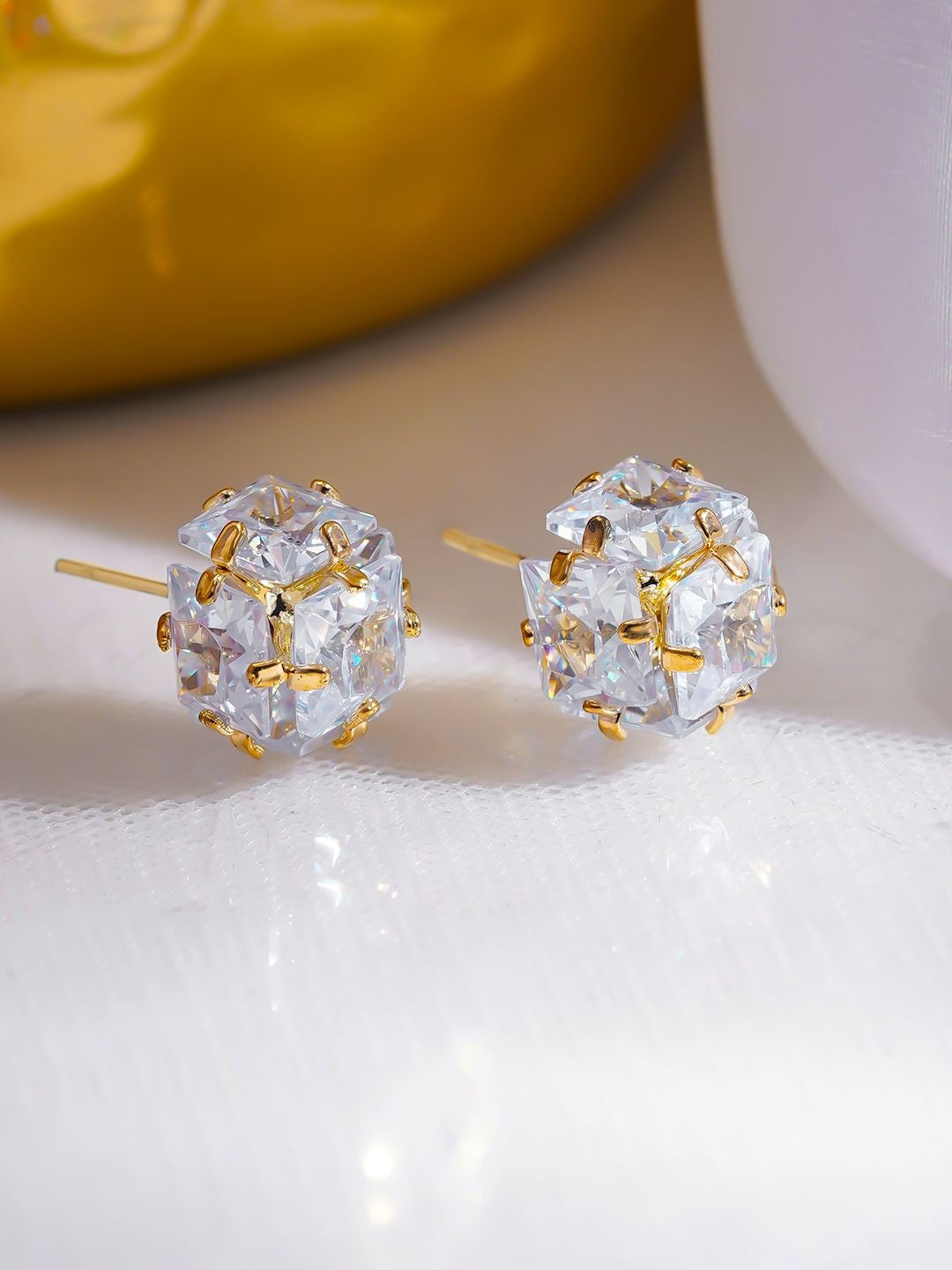 Geometric Studs – Earrings – Gold-Plated & Crystal Embellished – 1cm x 1cm