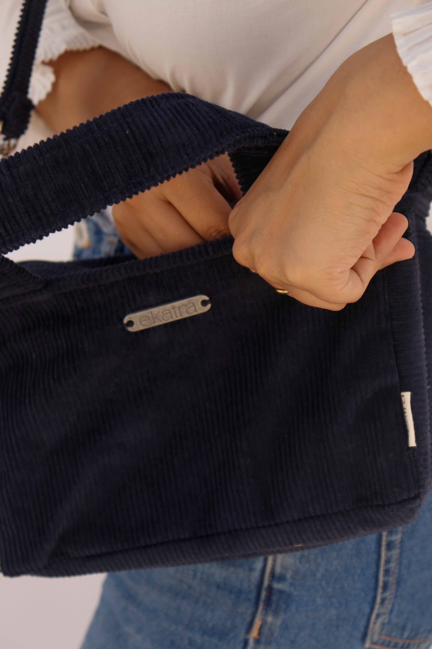 Hand-Dyed Corduroy Tote Bag With Detachable Strap - Mini