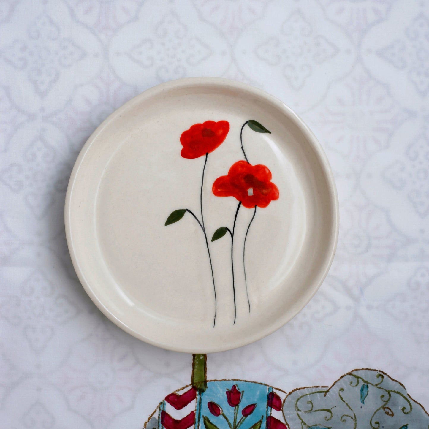 Ruby Bloom Dessert Plate – Glazed Ceramic – 5 Inch – Microwave & Dishwasher Safe