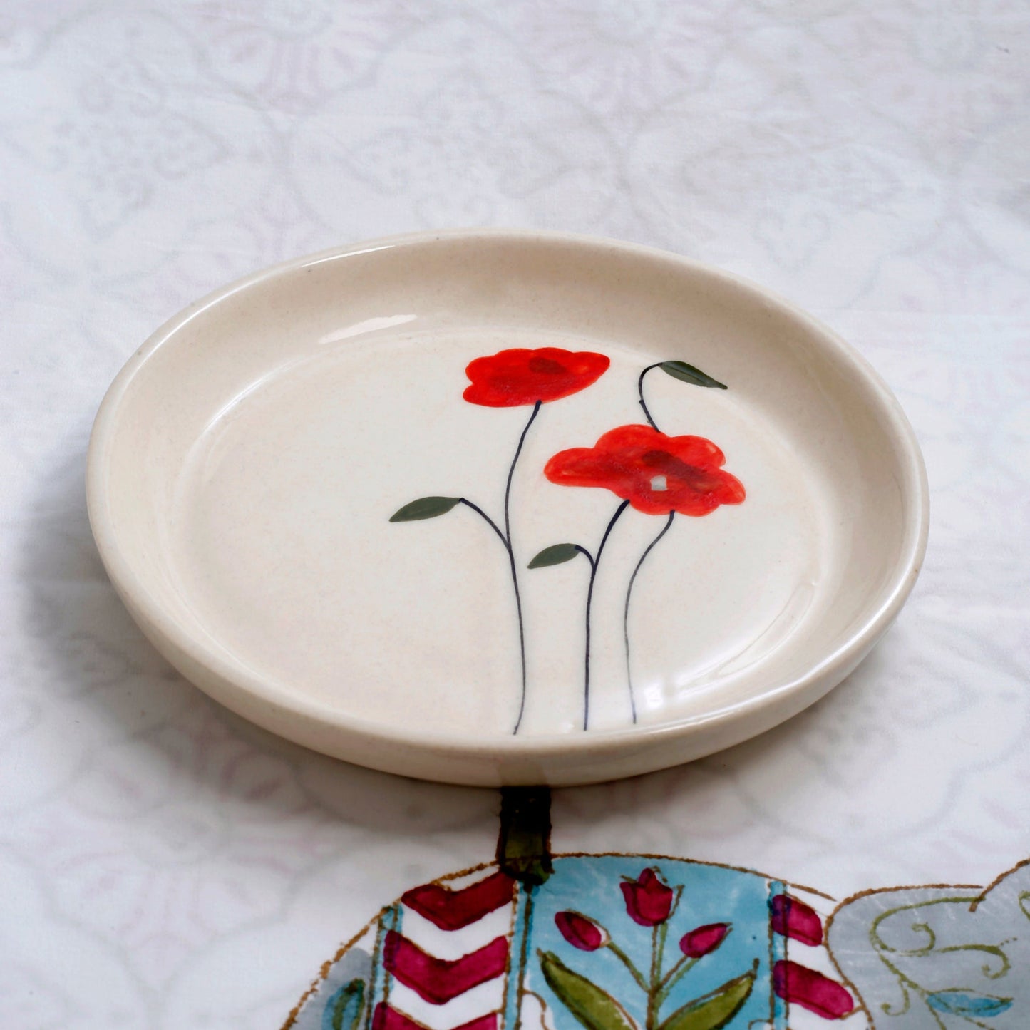 Ruby Bloom Dessert Plate – Glazed Ceramic – 5 Inch – Microwave & Dishwasher Safe