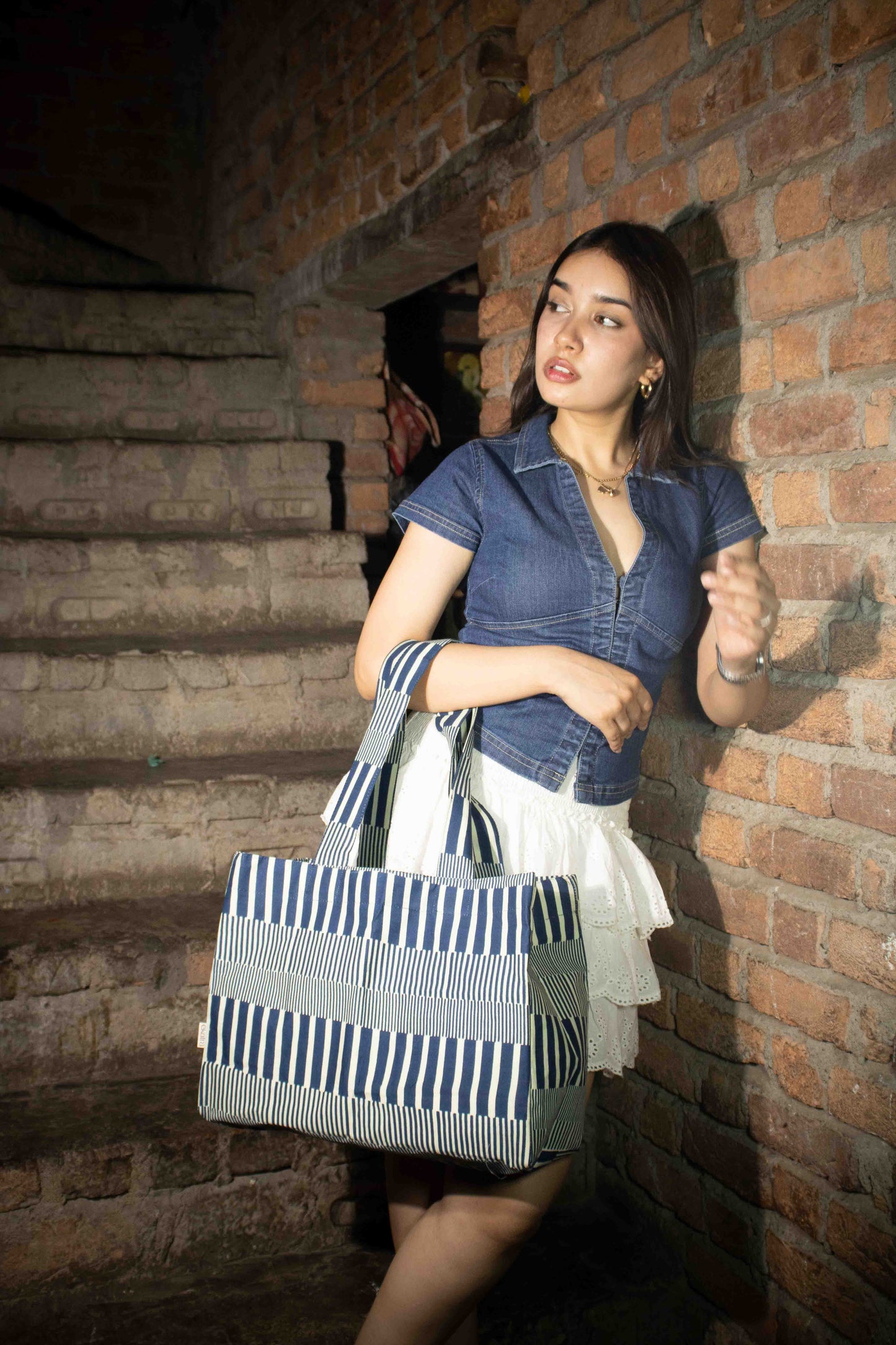 Cotton Boxy Tote Bag - Laptop Capacity, Button Lock
